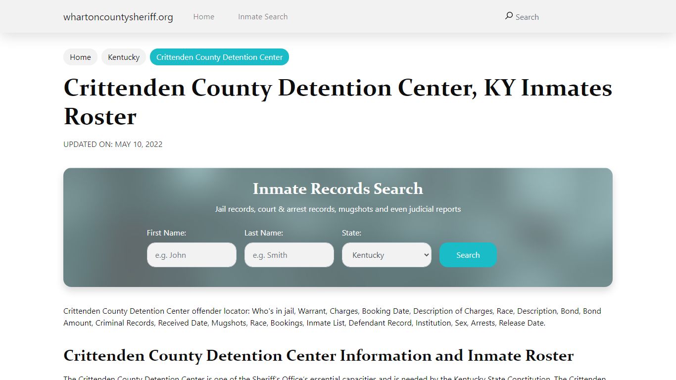 Crittenden County Detention Center, KY Jail Roster, Name ...